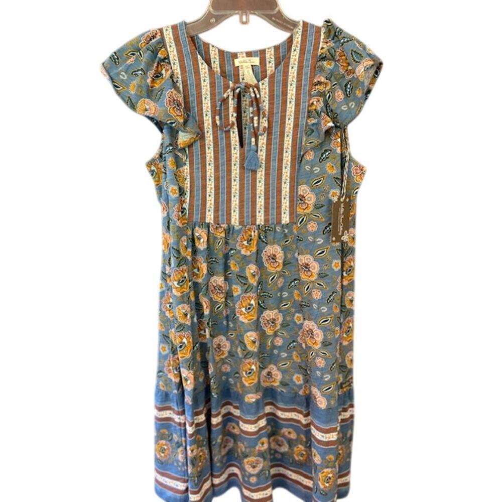 Matilda Jane Heart to Heart Pasture Blue Floral Flutter Sleeve Dress Size S‎